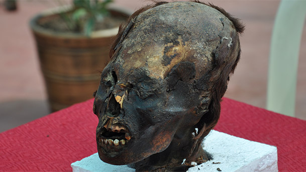 Na antiga cidade de Paracas, Peru, arqueólogos descobriram restos mumificados com crânios alongados que datam de 300 aC.