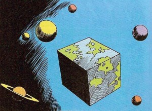 Mundo quadrado de Bizarro, supervilão inverso do Superman.