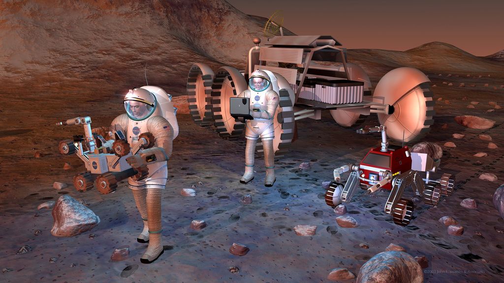 Concepção artística de futuro do astronauta em Marte.