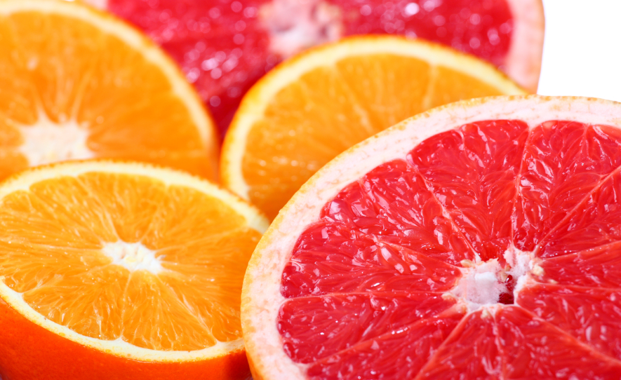 Citrus fruits: orange, grapefruit