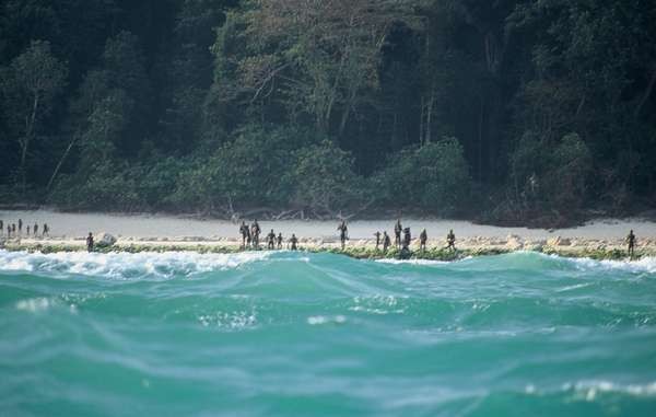 Uma imagem distante da tribo sentinelesa. Fonte: Divulgação/Survival International